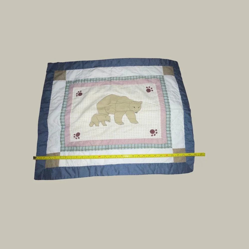 Handcrafted Quilted Bear & Cub Pillow Sham 30x22 Applique Cabin Lodge Country